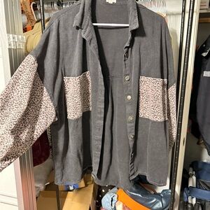 Leopard Print Sleeve Button-Up Shirt